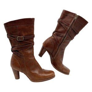 UGG Brown Heeled Leather Buckle Accent Boots | Women’s Size 7.5